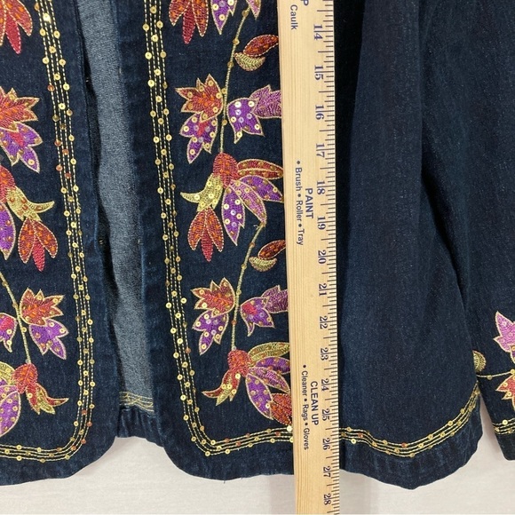 DG2 by Diane Gilman Floral Embroidered Boho Open Front Jeans Jacket 1X - Picture 7 of 9